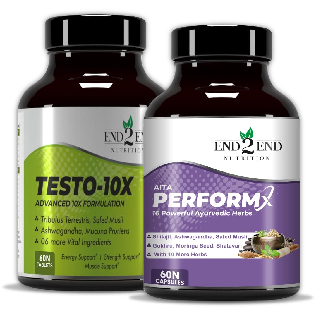 End2End Nutrition Testo-10X And Performx Natural Testosterone Booster Supplement For Men With Shilajit,Tribulus,Ashwagandha,S