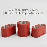 Mottopi Ehlikeyf Termojelli Şişe Soğutucu ve 2 Adet &Ccedil;ift Kadeh Soğutucu-Kırmızı