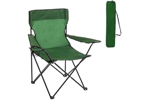 LOLAhome Silla Playa Camping Pesca y Caza Plegable Cierre Tijera Estructura Acero con Pintura Epoxi anticorrosión y Lona poliéster Oxford 600 D Verde, portavasos y Bolsa de Transporte
