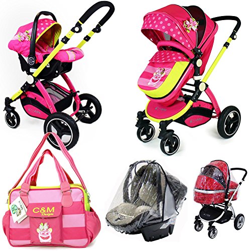 i-Safe System - Mea Lux Trio Travel System Pram & Luxury Stroller 3 in 1 Complete With Car Seat + Rain Covers+ Bag