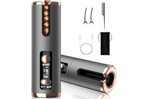 KASAKILY Automatischer Lockenstab Schnurlose Lockenstäbe Kabellos Lockenwickler Negativ-Ionen mit Akku USB Aufladen LCD-Anzeige Keramikbeschichtung 6 Temperatur für Große,Kleine Locken (150-200℃)