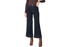 Goldenpoint Donna Jeans Wide Leg Cropped Fit a Vita Media con Bottone Zip a Scomparsa e Passanti per Cintura