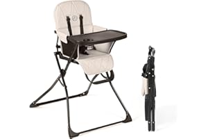 Ickle Bubba Flip Magic Fold Highchair (Pearl Grey) – Suitable from Sitting Up to 15kg, 5-Point Safety Harness, Removable Tray, Quick One-Hand Fold, Compact Slimline Design for Easy Storage