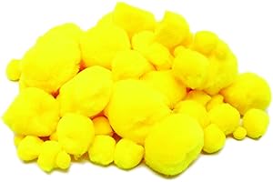 Bright Ideas Colour Pompoms. Yellow in Assorted Sizes, 7mm to 38mm. Pack of 100 Acrylic Pompoms for Kids Crafts and for DIY Creative Crafts Decorations. Ideal for Easter and Spring Decorations.BI8026.