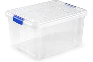 KINGNET Cajas Almacenaje Plástico con Tapa y Cierre a Presión, Cajas Oranizadoras Transparente, Perfecta para Almacenar Ropa, Juguete, Libro y Productos de hogar (Nº2-25Litros, Unidad)