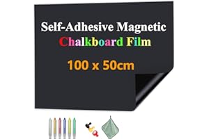 ‎JOMUSAGA JOMUSAGA Magnetic Blackboard Film, Self-Adhesive, 100 x 50 cm, Magnetic Film, Wipe-Clean Chalk Film, Magnetic Board Film, Child Wall for Home, Office, School, with Water-Based Chalk Markers & Magnets