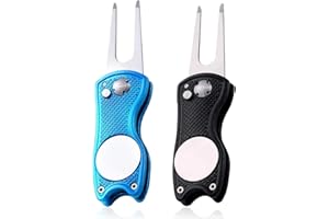 DIFISTIK 2 Pack Golf Divot Repair Tool with Pop-up Button & Magnetic Ball Marker Pitch Mark, Pitch Mark Repair Tool with Pop-up Button & Magnetic Ball Marker Pitch Mark, Best Choice for Professional Golfers