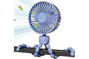 KOOPAO USB Kinderwagen Ventilator, Tragbarer Mini Handventilator Mit 3 Geschwindigkeiten 360° Drehung Akku betrieben Fan klein Clip Ventilator für Kinderwagen, Autositze, Zelt - Blau