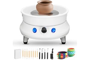 Máquina de Alfarería Eléctrica, Couleeur 15CM Velocidad Ajustable de 0 a 200 r/min Rueda de Cerámica, Torno Alfarero de Velocidad Ajustable con 11 Herramientas de Modelado para Cerámica de Bricolaje