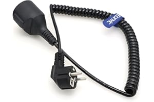 Eonvic Spina europea Schuko CEE7/7 maschio a presa Schuko, cavo di alimentazione a spirale, 0,6 m fino a 2 m.