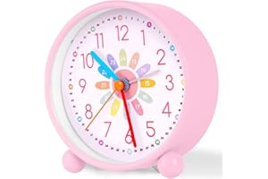 OSDUE Réveil Numérique Analogique pour Enfants,10 cm Rose Reveil Educatif Silencieux Jour Nuit sans Tic-Tac d'apprentissage Silencieux Horloge Dessin Animé Chevet pour la Rentrée Scolaire à Piles