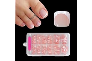 ZAHRVIA 120pcs French Tip False Toe Nails, Ready-to-Use Press On Toenail, Acrylic Fake Nails 12 Sizes Stick On Toenails For W