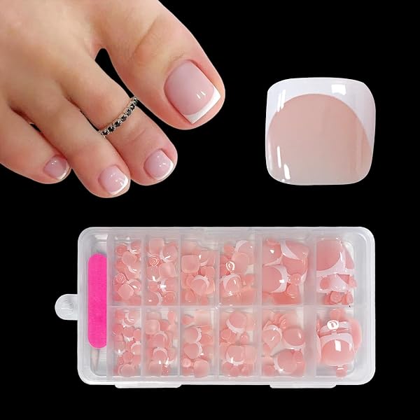 32 French Press On Nails – Kurze Künstliche Nägel In Nude Mit French-Design | Inkl. Klebeband Und Feile
