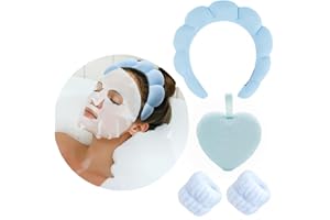 QZLSAYSL Fascia Per Capelli,Fascia Per Capelli,Braccialetto Assorbente,Asciugamano Per Il viso,Cura Della Pelle E 2 Braccialetti Assorbenti (azzurro - set di 4)