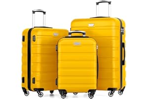 COOLIFE 3-Teiliges Kofferset für Familienreisen, Auslandsreisen, M+L+XL, ABS+PC, Hartschale, Leicht Robuster, Koffer mit 360° Spinner Räder, YKK Reißverschluss, TSA Zahlenschloss, Gelb