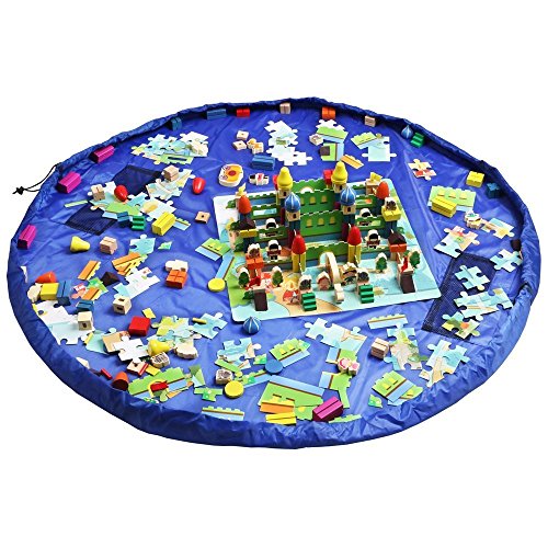 Toy Storage Bag, Homecube Baby Kids Play Floor Mat Lego Toys Storage Bag Toy Organizer Kid Activity Mat Shoulder Bag-60 Inch diameter(Blue)