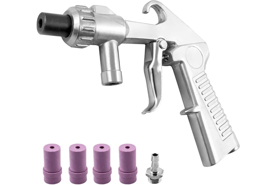QWORK® Sand Blasting Gun Kit, Sandblaster Air Siphon Feed Blast Gun with 4pcs 4.5mm / 5mm / 6mm / 7mm Ceramic Nozzles for Abrasive Sand Blaster Blasting