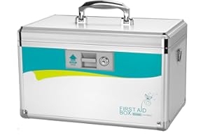 GLOSEN Boîte pharmacie, Boîte à Pharmacie avec clé, Boîte de Rangement Médicale, Boite Medicaments à clé, Armoire de Premiers Secours, Coffre de Rangement Medicament à clé Verrouillable [15.9*9.3*8.9 Pouces]