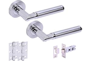HUNTA HANDLEZONE® Lacerta Premium Internal Door Handle Pack, Complete with Lever Handles on Rose, 76mm Latch, 75mm Ball Bearing Hinges - Dual Finish Polished/Satin Chrome