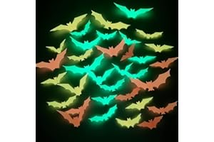 SINEKONG 36 Pezzi Halloween 3D Pipistrelli Adesivi, PVC Pipistrello Luminoso Adesivo Murali Riutilizzabile Halloween Adesivi per Decorazioni Murali di Halloween Soggiorno Camera da Letto Decorazione