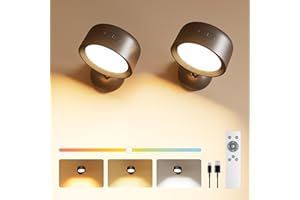 FULEN Aplique de Pared Interior, 2 Piezas Lámpara de LED Recargable 8000mAh con 18 Colores, Táctil y por Control Remoto, 360° Lámpara de Pared Inalámbrica para Mesita de Noche en Dormitorio