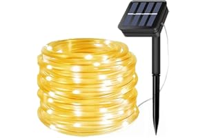 EHOFUN 100LED Rope Lights Outdoor,KINGCOO Waterproof 39FT 8Mode Solar Powered Tube Strip Light Copper Wire Fairy String Lights for Garden Yard Party Wedding Christmas Decoration(Warm White)