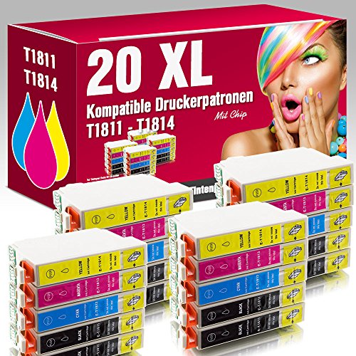 ms-point® 20 kompatible Druckerpatronen für Epson Expression Home XP-100 XP-102 XP-200 XP-202 XP-205 XP-210 XP-212 XP-215 XP-225 XP-30 XP-300 XP-302 XP-305 XP-310 XP-312 XP-313 XP-315 XP-320 XP-322 XP-325 XP-33 XP-400 XP-402 XP-405 XP-405WH XP-410 XP-412 XP-413 XP-415 XP-420 XP-422 XP-425 Patronen kompatibel zu T1811 T1812 T1813 T1814 18XL