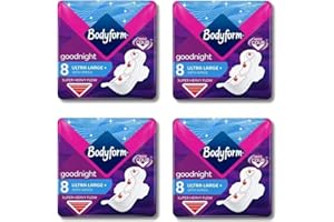LINENVALE Bodyform Ultra Goodnight Sanitary Towels with Wings Women, Super Heavy Flow Night Use,32 Pads,4 Packs of 8 Period Pads, Cour-V Ultra Night Series, Quick Absorb, Odor Neutralizing, Leakproof