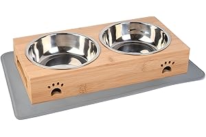 BOENTA Raised Dog Cat Bowl, Dog Bowls with Stand for Small Dogs, puppy bowls，Medium Dogs,dog feeding station,Cat Water Bowl with Non Slip Waterproof Bowl Mat,Double Pet Bowl (350ml per bowl）