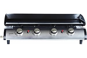 Alice's Garden - Plancha au gaz 4 Feux - Porthos 4 brûleurs - 10 KW. Barbecue. Cuisine extérieure. Grande Plaque émaillée. INOX