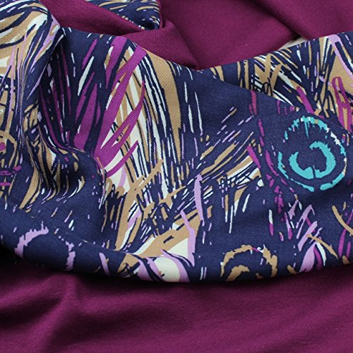 Loop-Schal Damen, zum Wenden: Viskose & schimmernder Jersey, Federn-Motiv