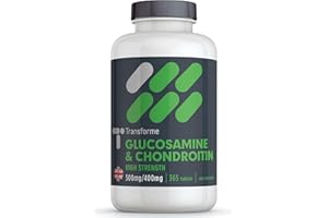 Transforme Glucosamine and Chondroitin High Strength 500mg/400mg, 365 Tablets Up to 1 Year Supply, Glucosamine Complex with Superior Chondroitin Sulphate (90% Potency), UK Made