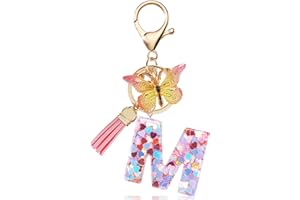 JOYRAY Alphabet Keychain | Initial Letter Keyring with Butterfly Tassel Resin Pendant Charm Cute Pink Style for Female Girls Women Girlfriend Daughter Birthday Gift Purse Bag Handbag Luggage Travel Deco