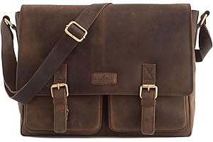 LEABAGS Sac à Bandoulière pour Hommes et Femmes | Sac Ordinateur Portable en Cuir Véritable jusqu'à 15 Pouces | Sac Messager avec Sangle d'Épaule | Sac de Travail, d'Enseignant
