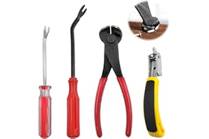 TONGBOKE 4 Pcs Nail Puller Tool Kit, Elbow Staple Remover + Red Handle Staple Remover + Flat Top Cutting Pliers + Yellow and Black Staple Remover, Pry Bar Set Hand Tools, for Furniture Floor Wall