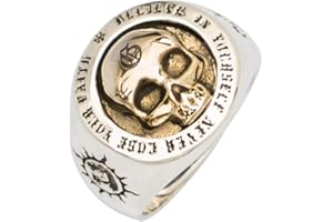 FORFOX Punk 925 Sterling Silber Golden Totenkopf Schädel Ring Graviertes Sonne Totem Skull Schmuck für Herren Damen Offen Verstellbar