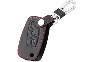 Happyit Skórzane etui na kluczyki samochodowe do Fiata Panda Stilo Punto Doblo Grande Bravo 500 Ducato Minibus 3 przyciski klapka akcesoria do pilota zdalnego sterowania, Czarny, 7*4*1.5