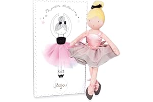 Jolijou - Ma Petite Ballerine - Poupée en Tissu Danseuse - Margot - Boite Cadeau - 35 Cm - Tutu Rose et Noir, Chaussons de Danse, Noeud et Justaucorps - Idée Cadeau de Naissance Fille - JJ6037