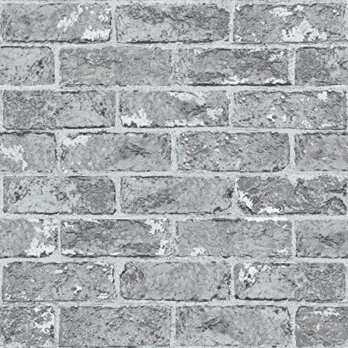 Silver Black Brick Effect Wallpaper - 262932 Windsor Wallcoverings x 2