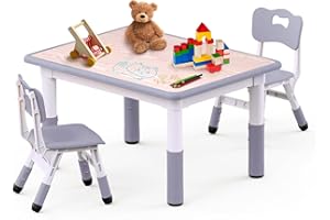 JoyHood Juego de mesa y 2 sillas para niños – Juego educativo ideal para hogares/aulas/guarderías, regalos para niños de 3 a 8 años (gris)