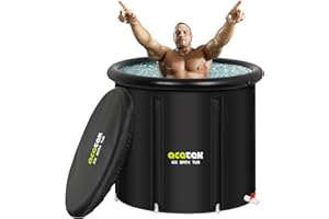 acetek Eisbad Tonne für Athleten mit Abdeckung 90cm，477L tragbares Ice Bath tub für Kryotherapie，Faltbare Eisbad Badewanne für Sportler Freistehende，Mobile Badewanne Eisfass für Outdoor den Innen