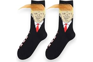 LYF STILE Donald Trump Novelty Socks - Black Cotton Blend With Yellow Hair - Unisex UK Size Regular 5-11 - 1 Pair