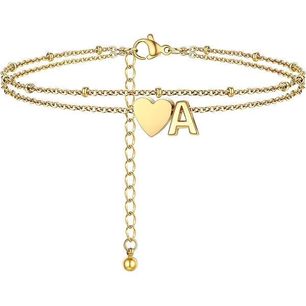 Bracelet De Cheville Femme Plaqué Or 14K Avec Lettre CZ - Longueur Réglable (21.5 Cm + Extension 5 Cm) - Fermoir Mousqueton - Cadeau Pour Petite Amie, Amie