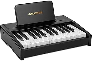 JALOKEE Teclado de piano infantil, piano digital para niños, instrumento musical educativo de juguete, piano de madera para niños y niñas mayores de 3 años (Negro, 25 Teclas)
