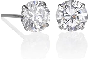 ZAVANA Solitaire Zirconia Silver Stud Earrings for Men and Teen Boys, 925 Sterling Silver Stud Earrings for Men, Mens Earrings with 4mm or 6 mm Round Cubic Zirconia