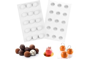 DAFENCAR 2 Pièces Moule Demi Sphere Silicone, 15 Cavités Moule Demi Sphere, Blanc Moule Sphere Silicone, Moule Silicone Demi Sphere, Moule Sphere Convient pour Décoration Gâteaux Chocolat Gelée Mousse Truffes