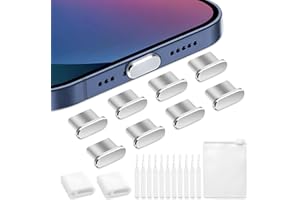 8 Stück Staubschutzstöpsel für iPhone, VEINARDYL Schutzkappe für USB-C-Ladeanschluss, Staubschutzstöpsel für Kopfhöreranschluss Ladeabdeckung kompatibel mit iPhone 15/16 Plus Pro - Silber