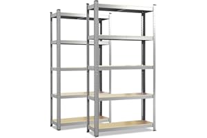 etm Heavy Duty Shelving 2 Pack 200 x 100 x 50 cm Galvanised Boltless Shelving Storage Shelving Unit Standing Shelving System Can be Assembled without Tools (Lakota, Galvanised)
