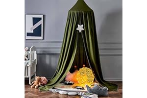 Surwin Bed Canopy for Children, Dark Green Kids Round Dome Bed Canopy Mosquito Net Protection Canopy Bedroom Nursery Decoration Hanging Curtain Net Reading Corner Princess Play Tent for Baby Girls