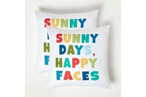 ‎HOMESCAPES Homescapes Outdoor Kissen-Set Sunny Days, 2 Bunte Gartenkissen 45x45 cm, Kissen mit Schriftzug für Terrasse & Balkon
